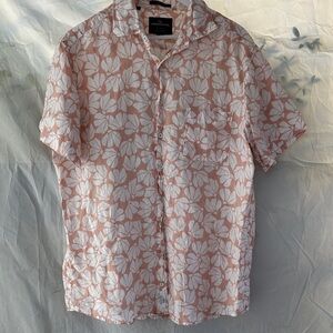 Rodd & Gunn 100% Linen Peach Massey West SF Floral Button Down Shirt